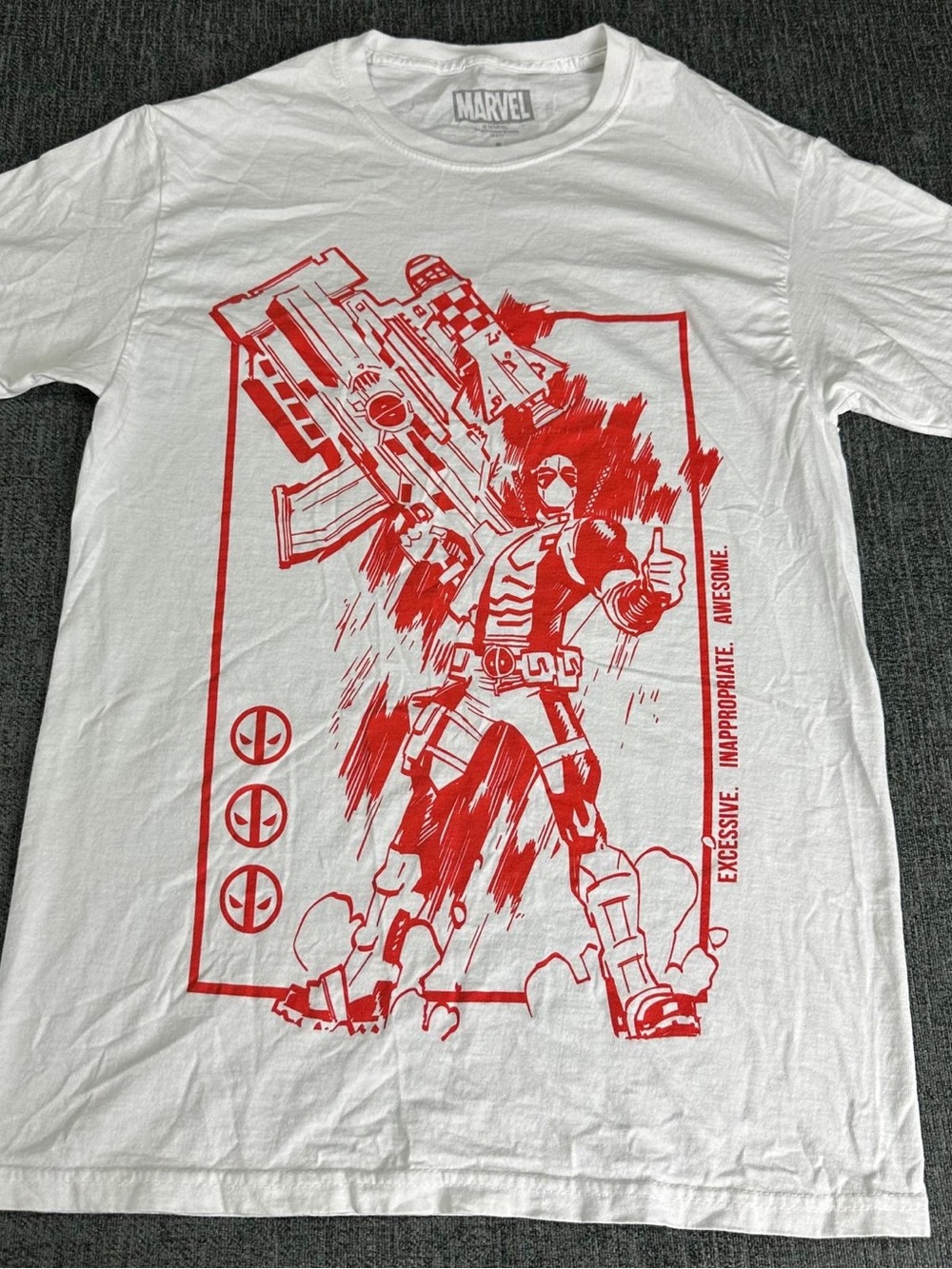 Marvel White Short-Sleeve Tee with Red Deadpool Graphic original merch Unisex S
